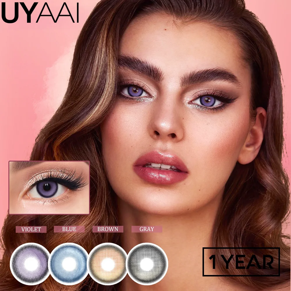 UYAAI 1 Paar violette Farbkontaktlinsen, groß, 14,5 mm, 2yk, koreanischer Stil, Augenlinsen, blaues Auge, Colorcon, Schönheit, Pupillen-Make-up, 1 Jahr