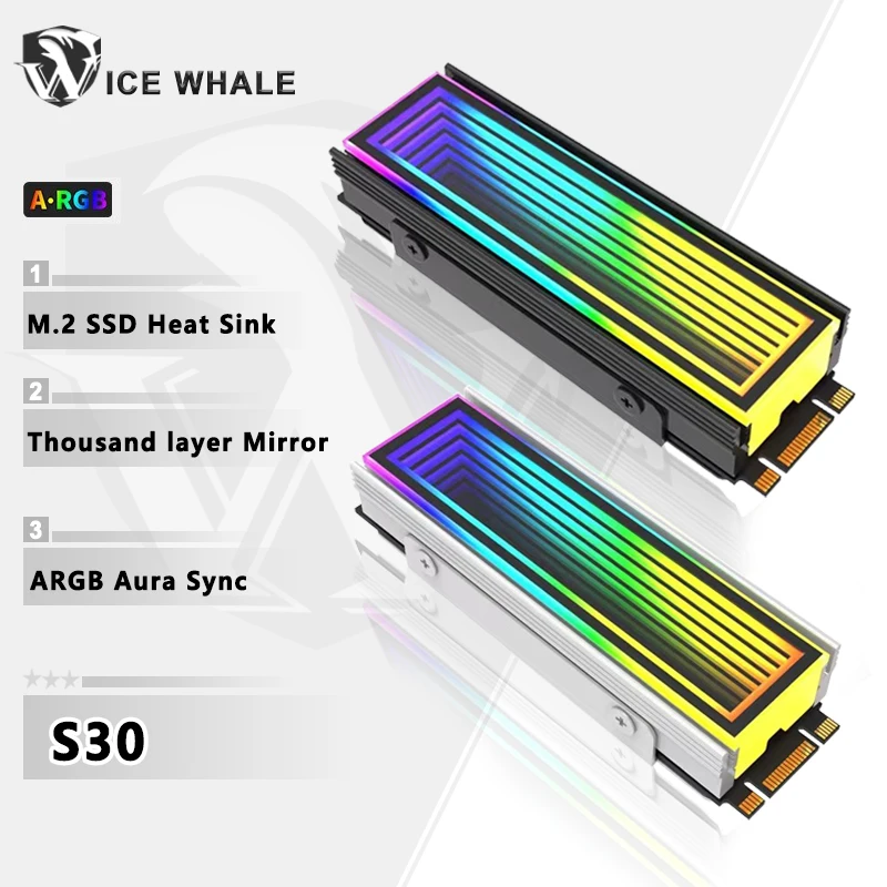 

ICE Whale S30 M.2 solid-state drive SSD 2280 Heatsink ARGB light effect all aluminum heat sink nvme slot thousand layer mirror