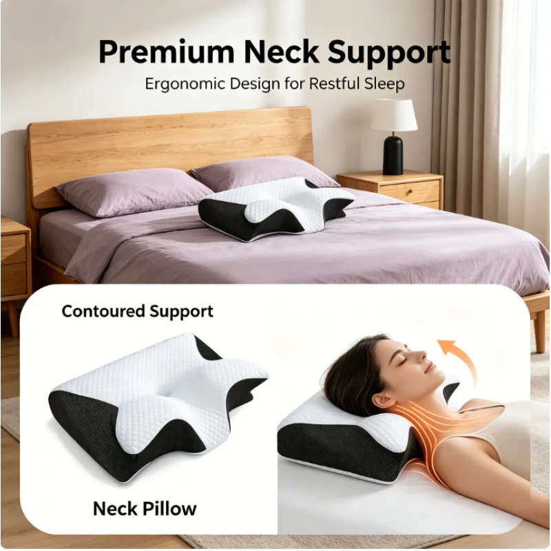 Almohada ergonómica para el cuello con diseño contorneado, soporte suave y firme, relajación de hombros para quienes duermen de lado, boca arriba o boca abajo