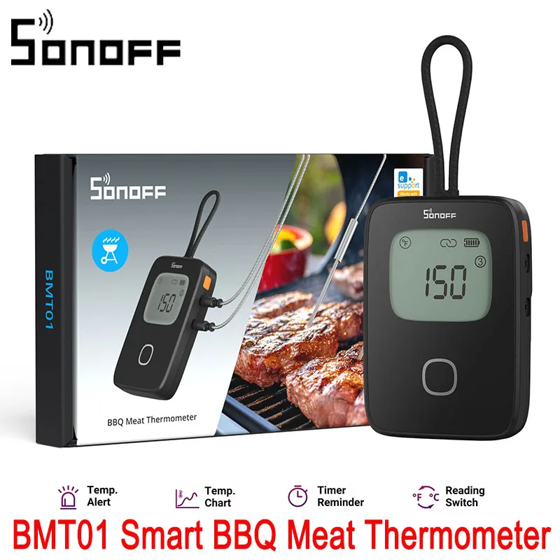 SONOFF BMT01 Bluetooth BBQ Meat Thermometer Real-Time Temp Chart Timer Reminder Remote Monitoring Temperature Alerts via eWeLink