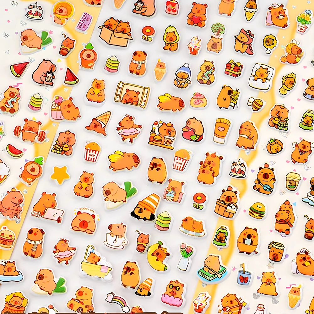 4pcs Capybara 3D Puffy Stickers Cartoon Animal Bubble Decal Decorative Notebook Phone Cute Waterproof Sticker Party DIY Toy Gfit