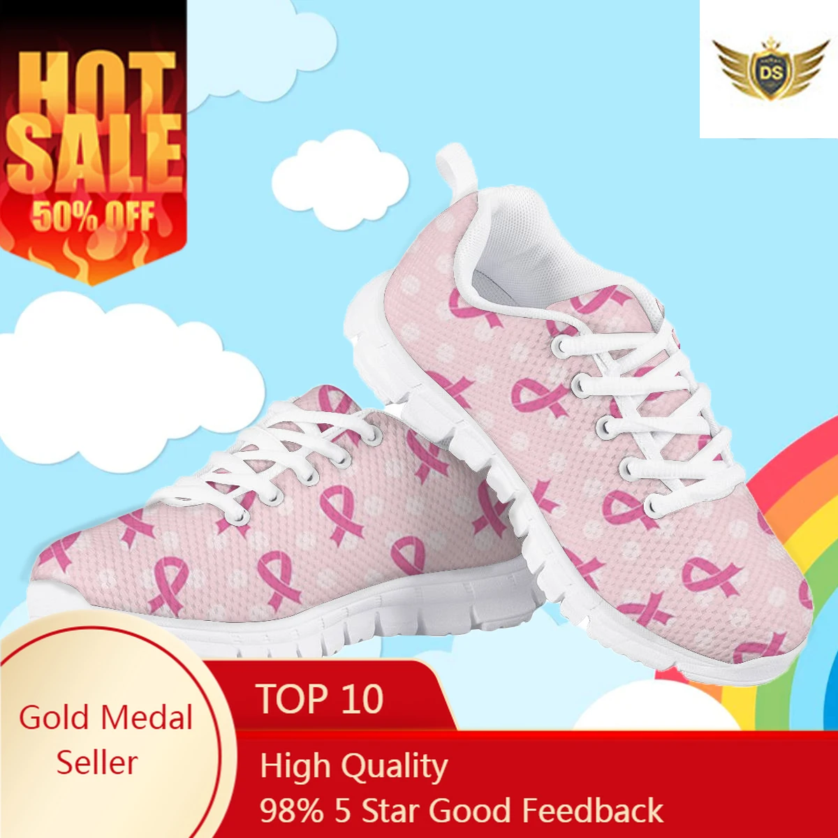 

Awareness Ribbon Cancer Ribbon Clip Art Print Children Lace Up Mesh Sneakers Casual Flat Shoes For Kids Breathable Zapatillas