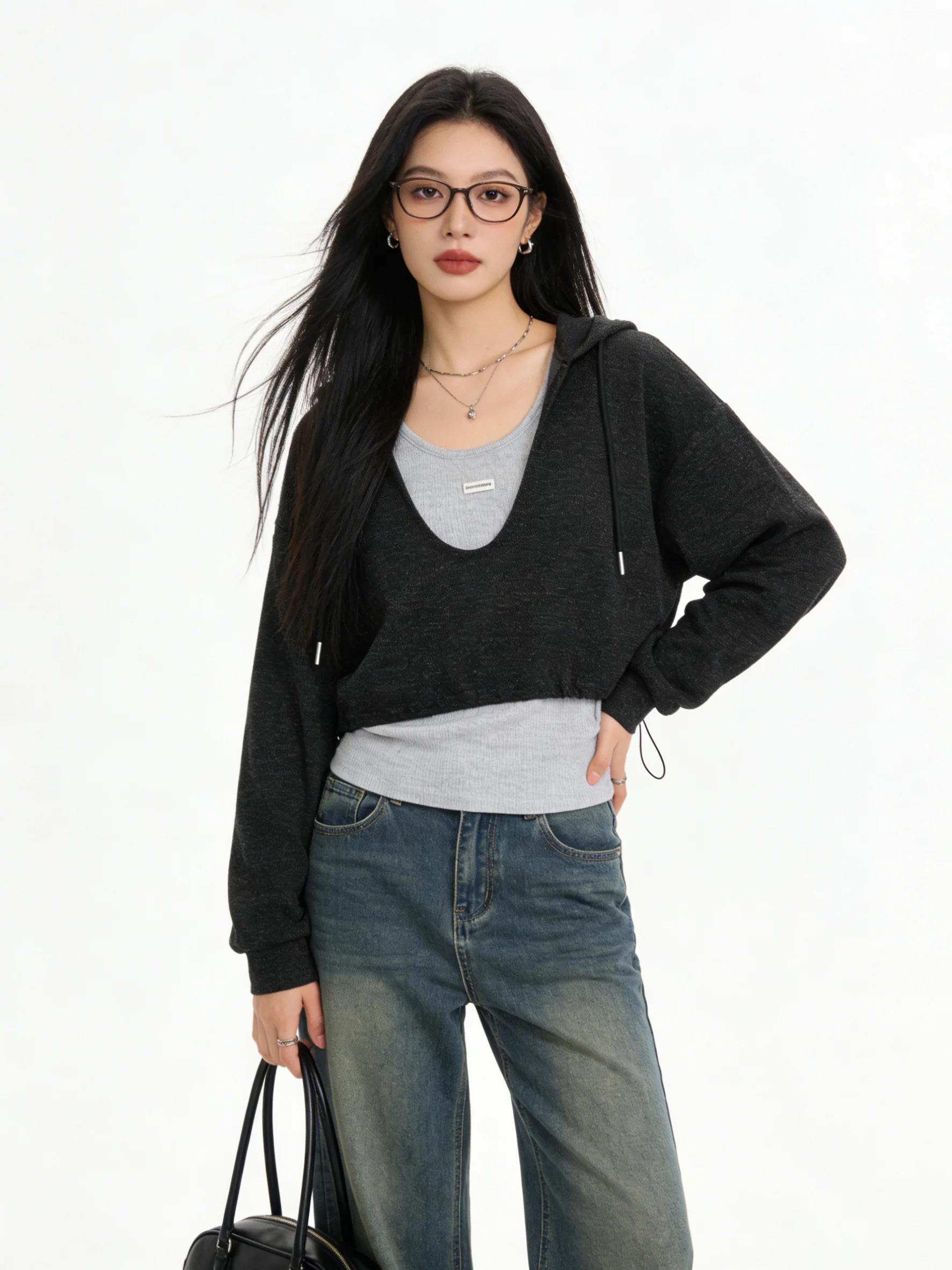 

Casual Style Women's Hoodie Set Slim Fit Layering Versatile Loose Spring Breathable Short Sleeve Striped Pattern Comfortable