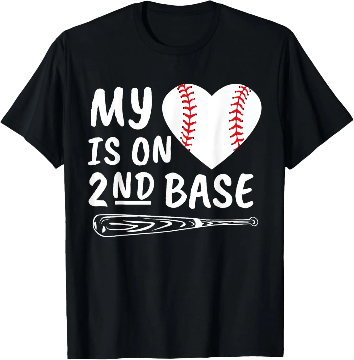 تي شيرت My Heart Is On 2nd Base Baseball Bat Proud Mom Dad Gift