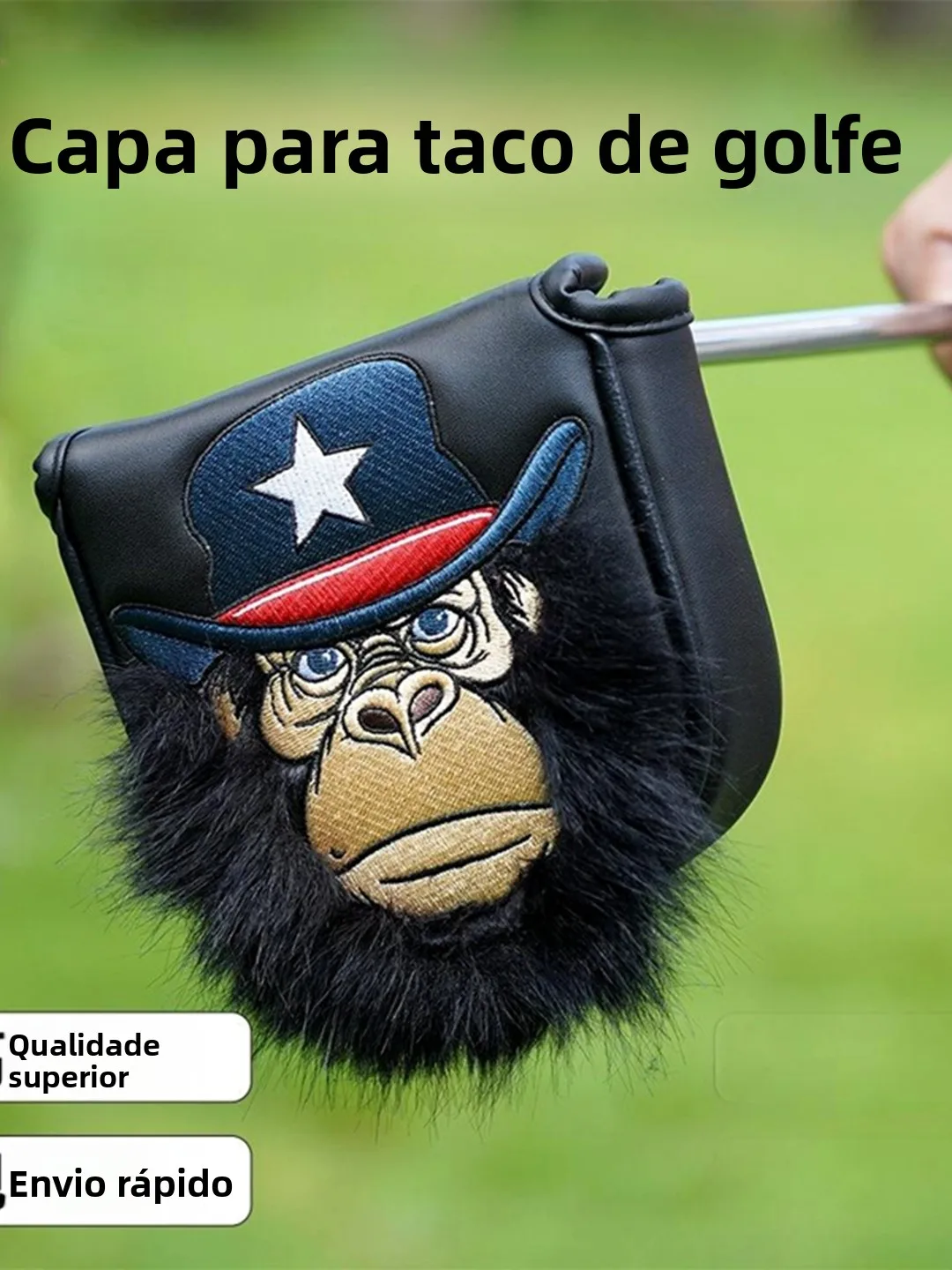 new-golf-putter-cover-stitched-leather-half-circle-gorilla-design-sports-fitness-fans-goods-golf-club-shaft-covers
