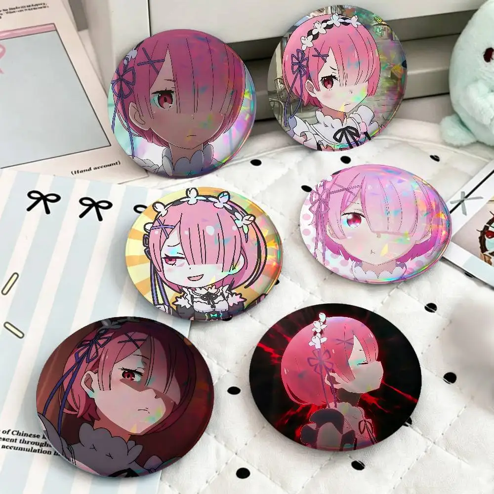 Cute Anime R-Ram For Badge Custom Laser Hologram Enamel Pin Badge Metal Lapel Brooch For Clothes Bag Accessory Gift