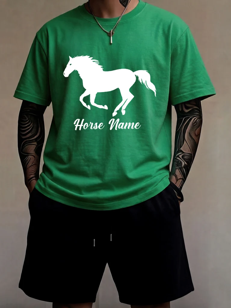 

Horses Are Running Freely Design Man Comfortable Summer Britches 2Pc Set Cotton Cool Short Sleeve Simple Breathable Streetwear