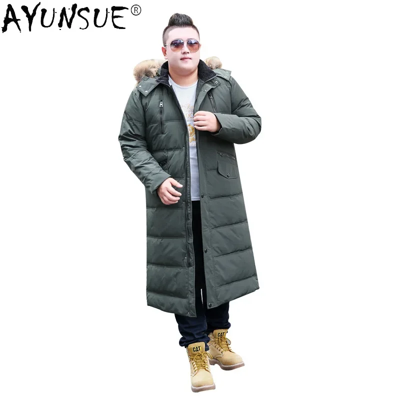 AYUNSUE-Jaqueta masculina com capuz, colarinho de pele grande, parka de pato branco, plus size, 5XL, 8XL, LXR594, inverno