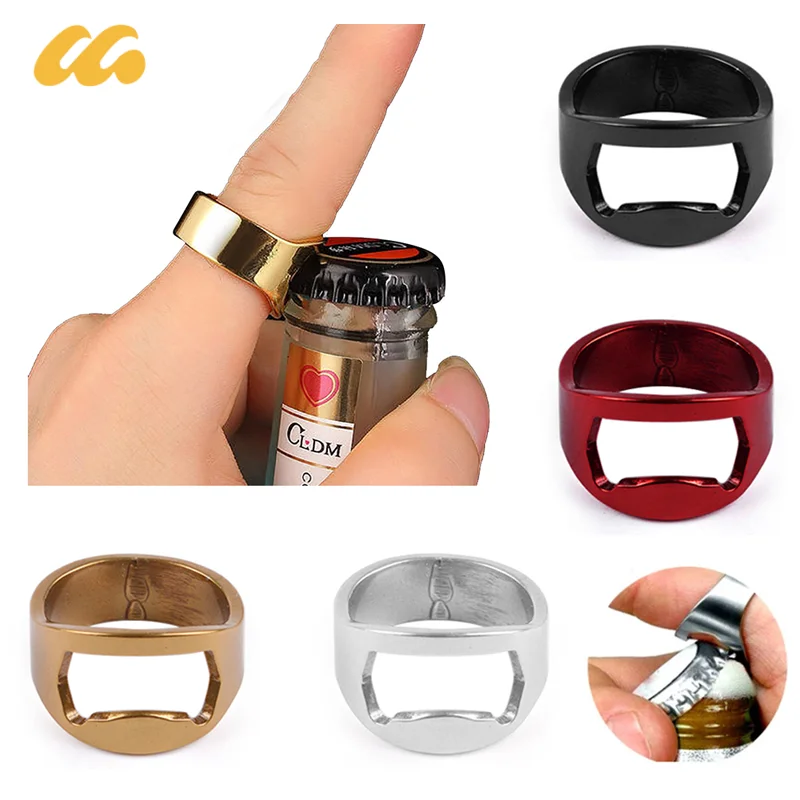 1Pc Unique Beer Bottles Opener Portable Finger Ring Design Jars Lid Remover Stainless Steel Kitchen Tool Bar Supplies Gadgets