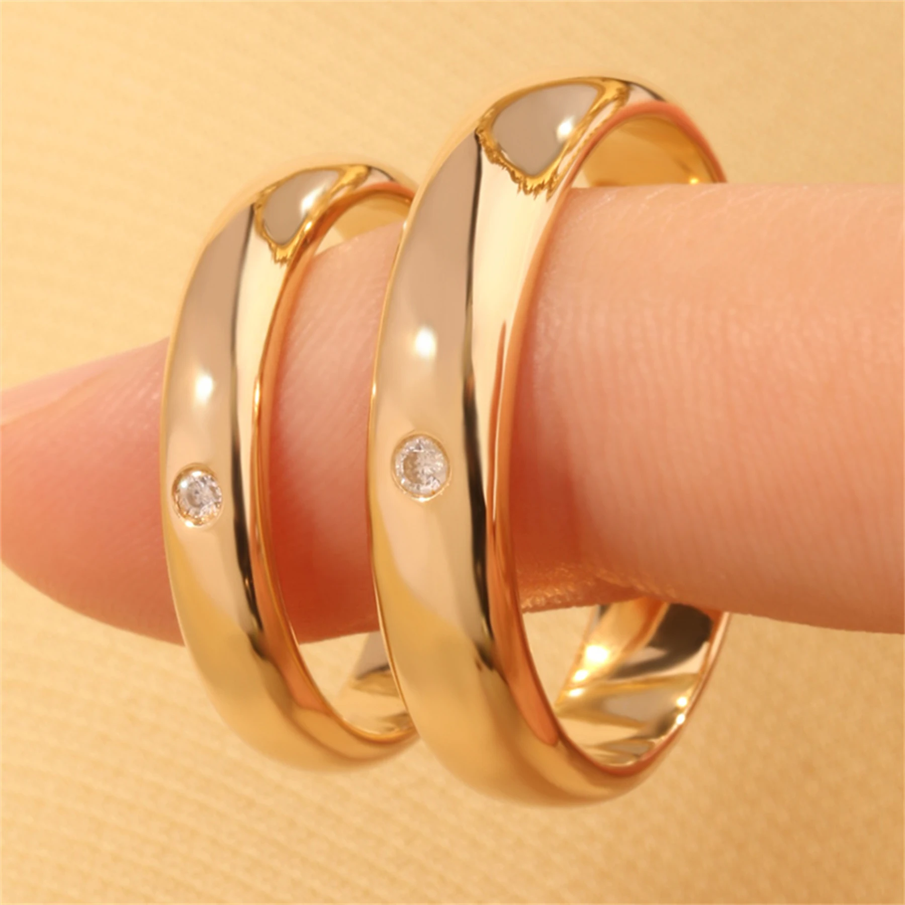 

Minimalist Natural Diamond Wedding Band Set in 18K/14K/9K Gold, Matching Couple Rings for Engagement Anniversary