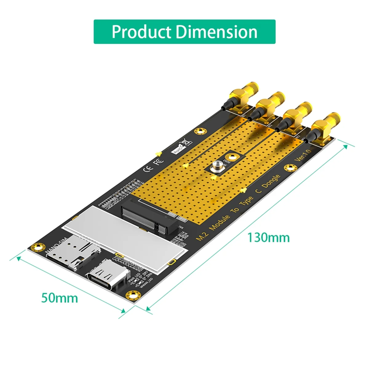Módulo M.2 (M.2) 3G/4G/5G para adaptador tipo C /USB 3.0 com slot para cartão NANO SIM para módulo RM500Q/RM500U /GM800/ SIM8200