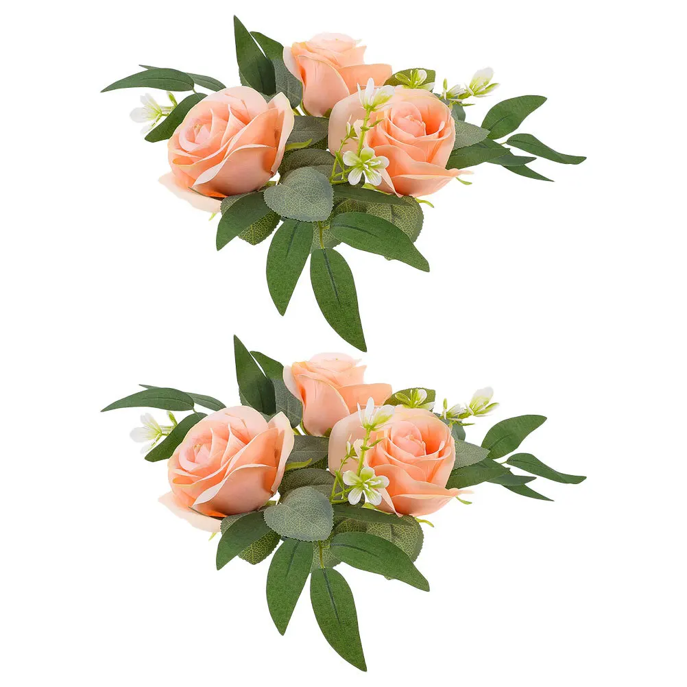 2 szt. Sztuczny Wieniec z Róż Realistyczny Kwiatowy Pierścień Dekoracja Ślubna Ozdoba Stołu Dekoracja Domu Salonu