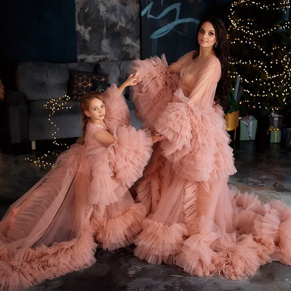 Mama En Ik Bijpassende Jurken Gezwollen Tule Bruids Nachtkleding Moeder Dochter Verjaardagsfeestje Prom Dress Zwangerschaps Fotoshoot Jurk