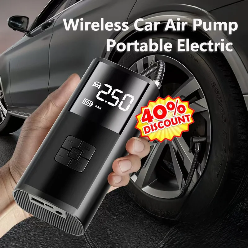 Portable Car Inflator Air Pump Digital Display Emergency Tire Inflator Smart Wireless Multi Function for Motorcycle Bicycle ball