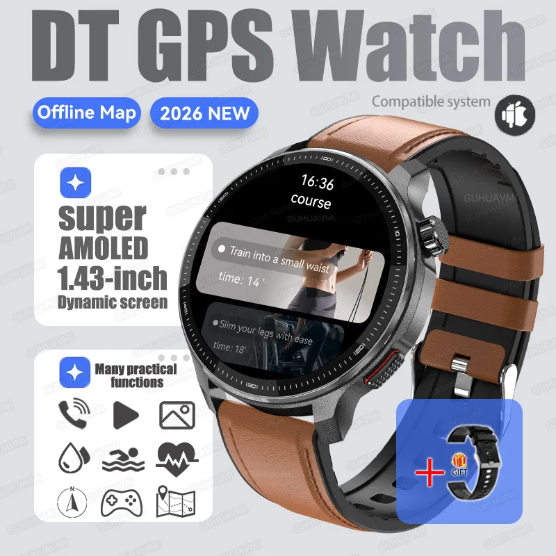 2026Nieuwe Tactische Sport Smartwatch Mannen Ingebouwde GPS Offline Kaart 4GB Geheugen 10ATM/IP69K Waterdicht Zwemmen Militray Smart Bracele
