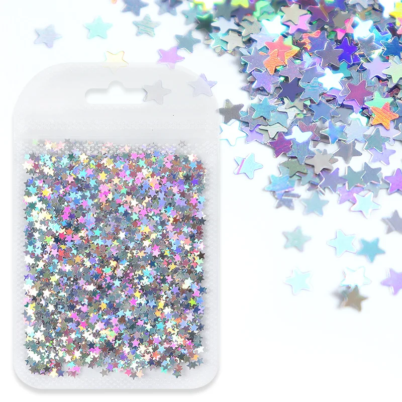 Paillettes pour ongles étoile à cinq branches 3MM, Laser scintillant, flocons de paillettes pour animaux de compagnie, décor de manucure brillant, 12 couleurs disponibles, breloques pour ongles