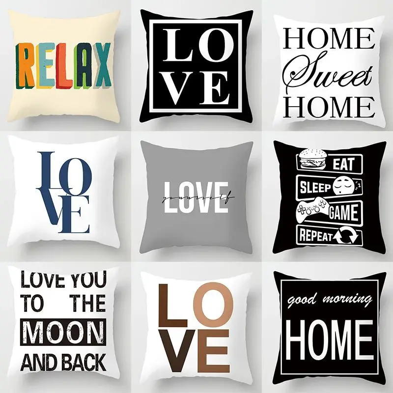 Gray White Black Letters Home Decor Pillowcase Square  Party Sofa  Office  Cushion Cover