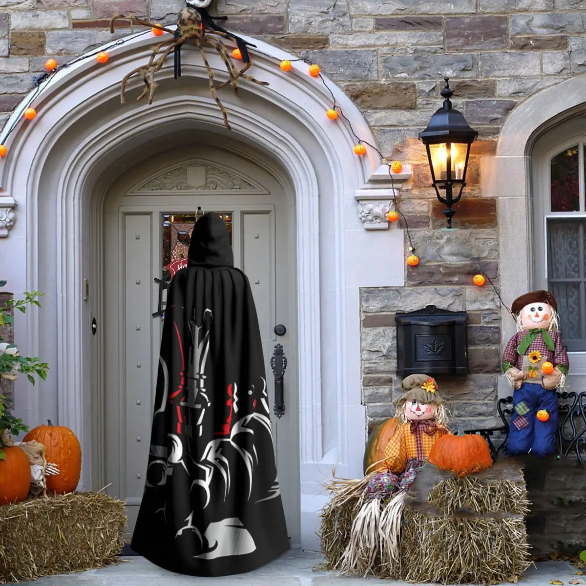 ملصق فني لعبة الشطرنج الشطرنج جودة عالية طويلة مقنعين عباءة الساحرة القرون الوسطى زي تأثيري كيب HalloweenParty الكبار للجنسين