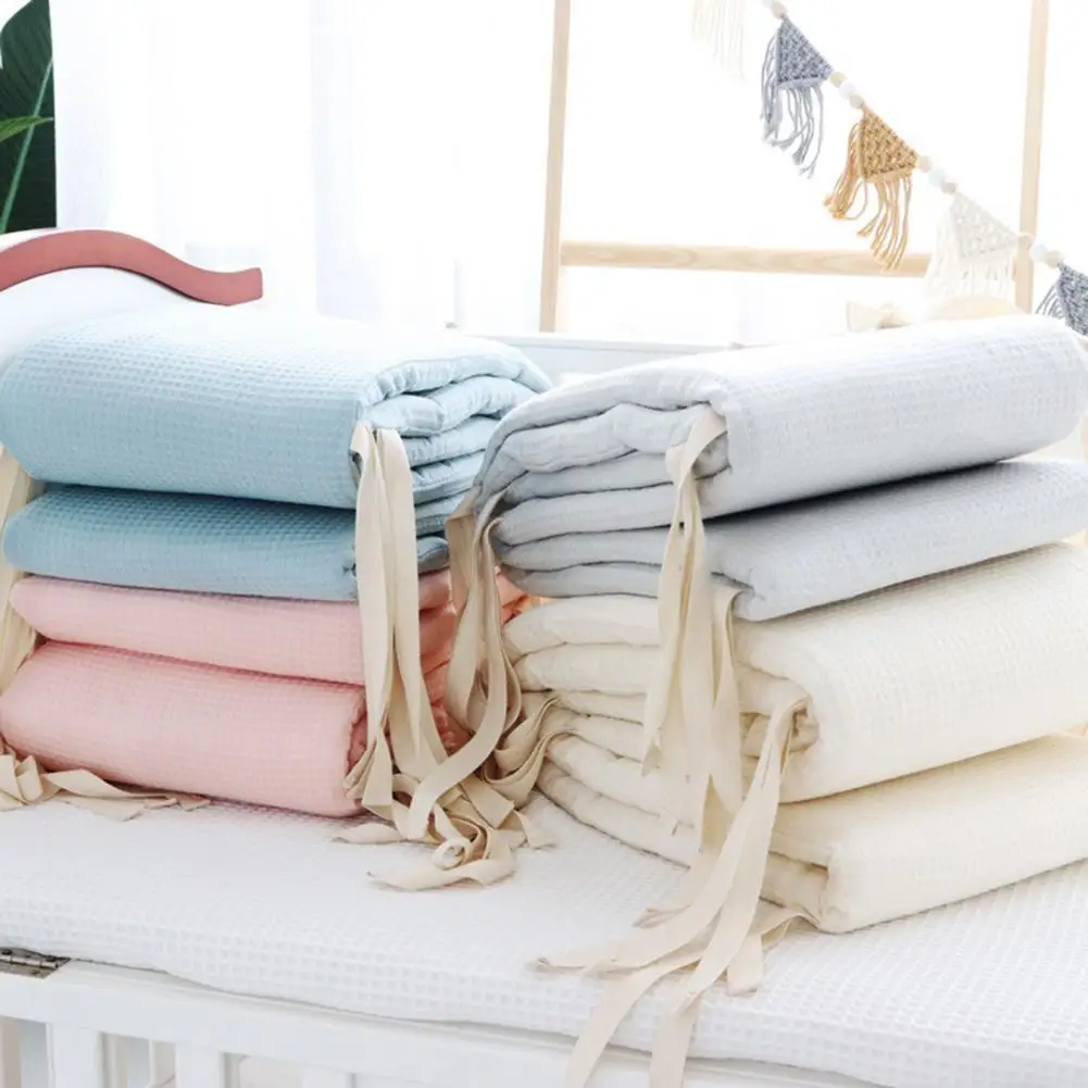 Cotton Soft Texture Infant Crib Liner Detachable Washable One-piece Baby Crib Bumper Protector Around Cushion Newborn Bedding