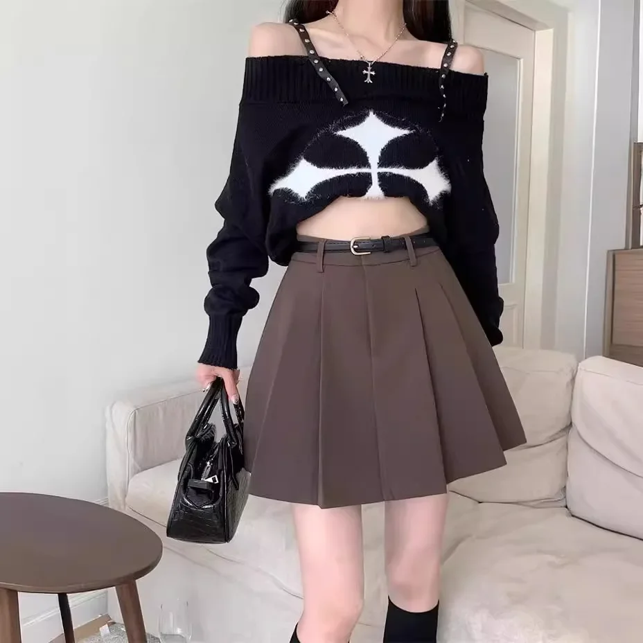 Women's High-waisted Slimming Mini Dress Shorts Greysuit Summer Outerwear 2024 New Style A- line Skort Plenty Pleats