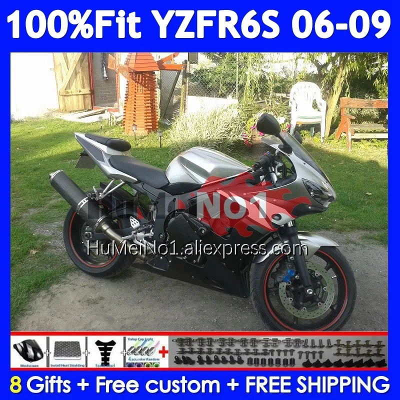 OEM Kit For YAMAHA YZF R6 S YZF Silver black R6S 06-09 362No.26 YZF-R6S YZFR6S 2006 2007 2008 2009 06 07 08 09 Injection Fairing