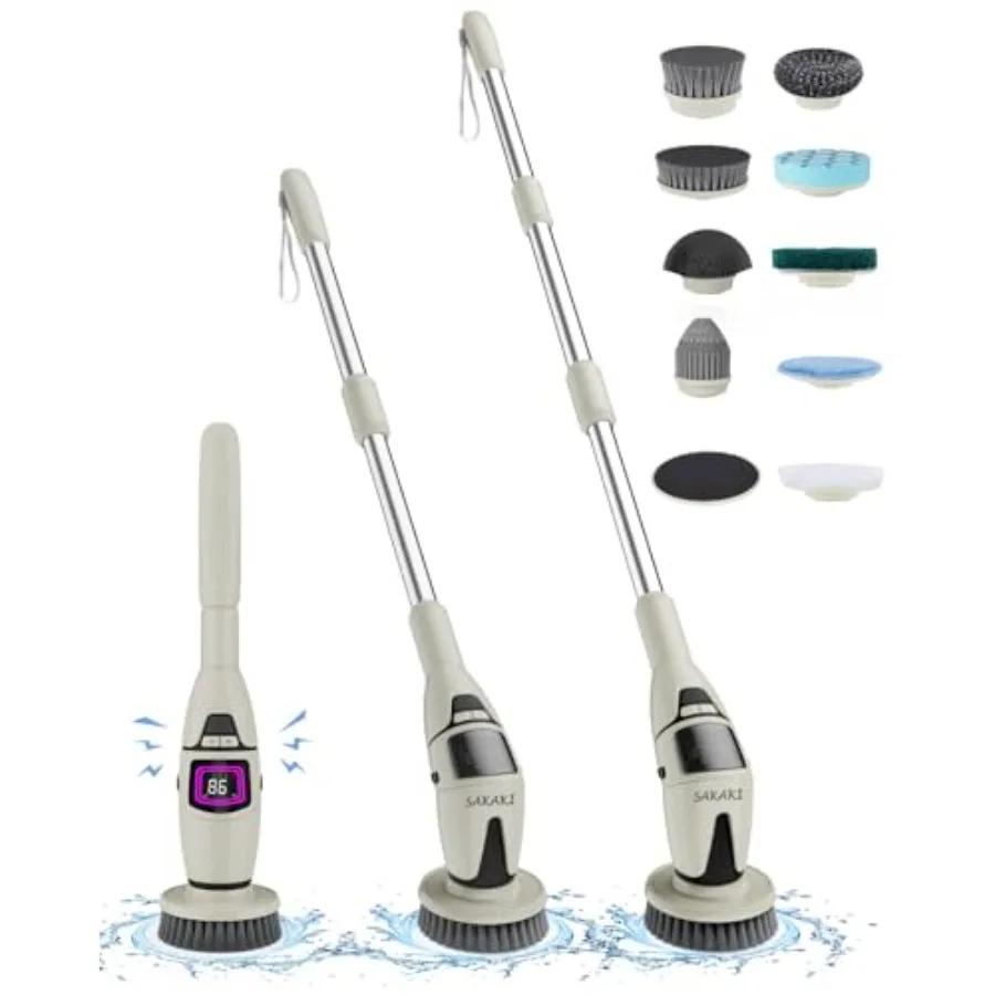 

Electric Spin Scrubber Cordless Shower Cleaning Brush with 10 Replaceable Heads Powerful IPX7 Waterproof Bathroom Cleaner 3 Spe
