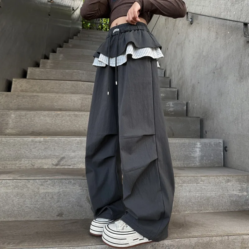 Gerade Hosen für Kinder und Mädchen von UNITIM, 4–14 Jahre, Patchwork-Hosen für Kinder und Mädchen, lockere, lässige Hosen für junge Teenager, Mädchen mit weitem Bein – Detail 4