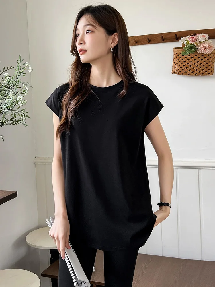 New Women Simplicity Solid Color Loose T-shirt Summer Fashion O-Neck Short Sleeve Loose Long T-shirt Casual Daily T-shirt