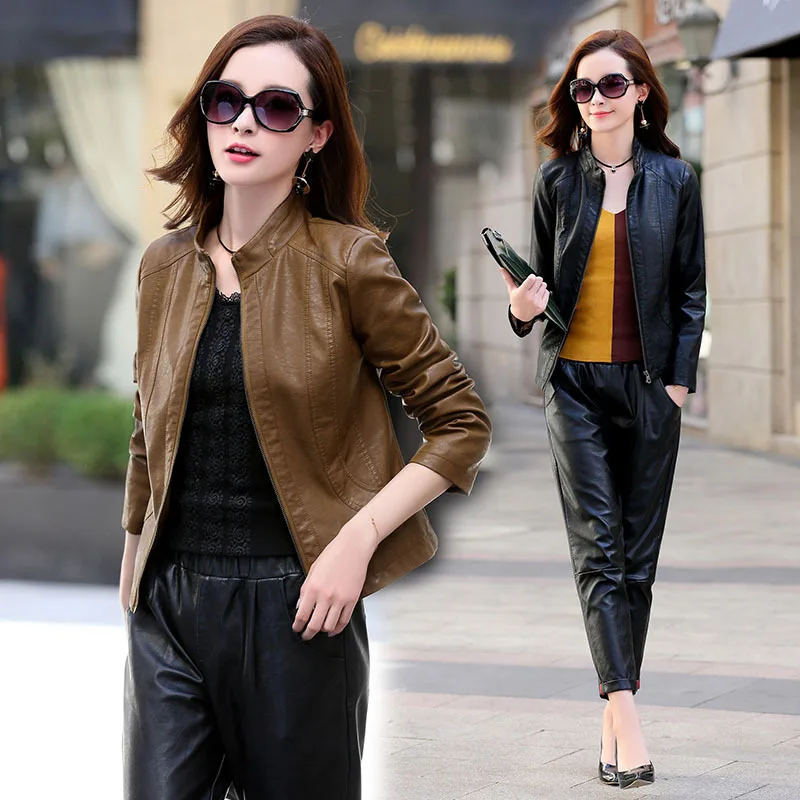 2024 Spring and Autumn Winter New Women's Short Genuine Leather Coat Slim Fit and Fashionable Korean Edition Standing Collar