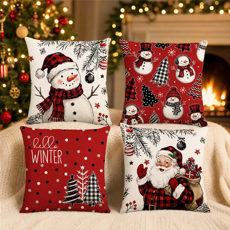 2026 Merry Christmas Cushion Cover Lovely Santa Claus Penguin Pine Print for Sofa Bed Chair Christmas Home Decor Christmas Gift