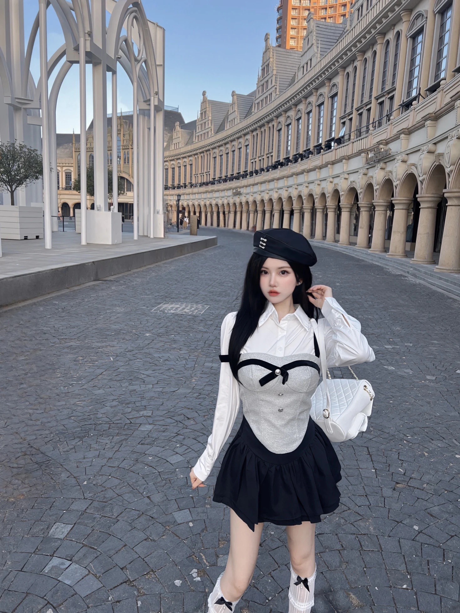 Conjunto de Falda Abombada y Camiseta para Mujer, Estilo Juvenil, para la Escuela Secundaria, Estilo Británico, con Tirantes