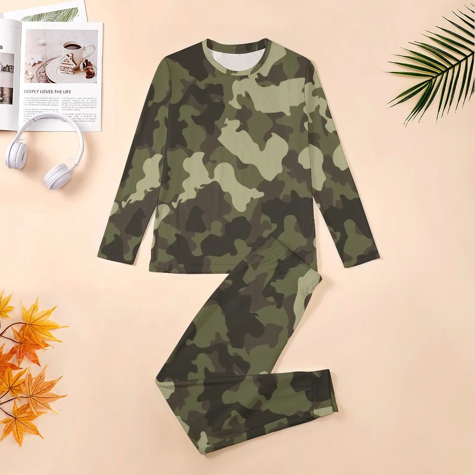 Pijama de camuflaje del ejército para hombre, ropa de dormir con diseño de dos piezas, manga larga, conjuntos de pijama de gran tamaño