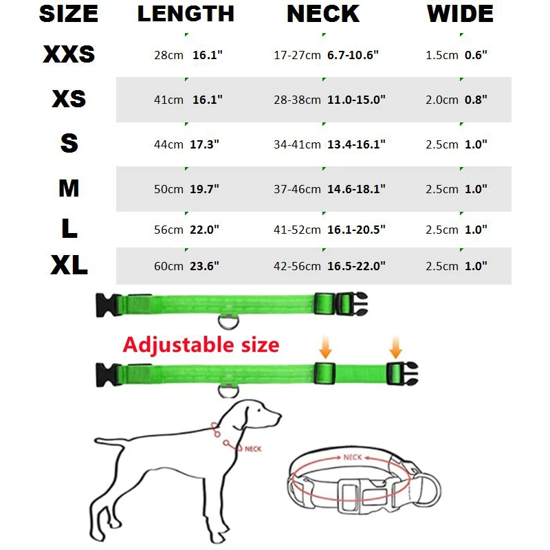 LED Dog Collar USB Rechargeable - Bright & High Visibility Lighted Glow Collar for Small Medium Large Breeds Pet Night Walking