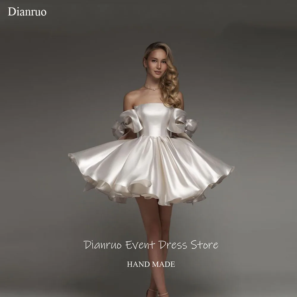 Dianruo Vintage Satin Bow Strap Prom Gown Strapless Puffy Graceful Wedding Dresses Spaghetti Strap Homecoming Dresses Customized