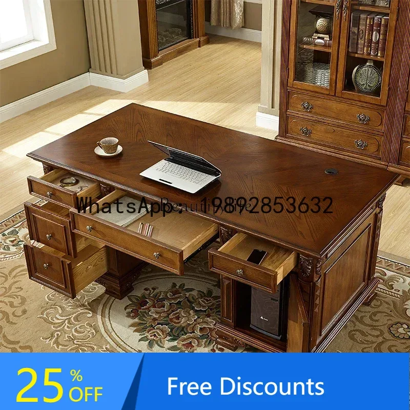 

.Американский стол из цельного дерева, домашний европейский стол, ретро-гравировка.