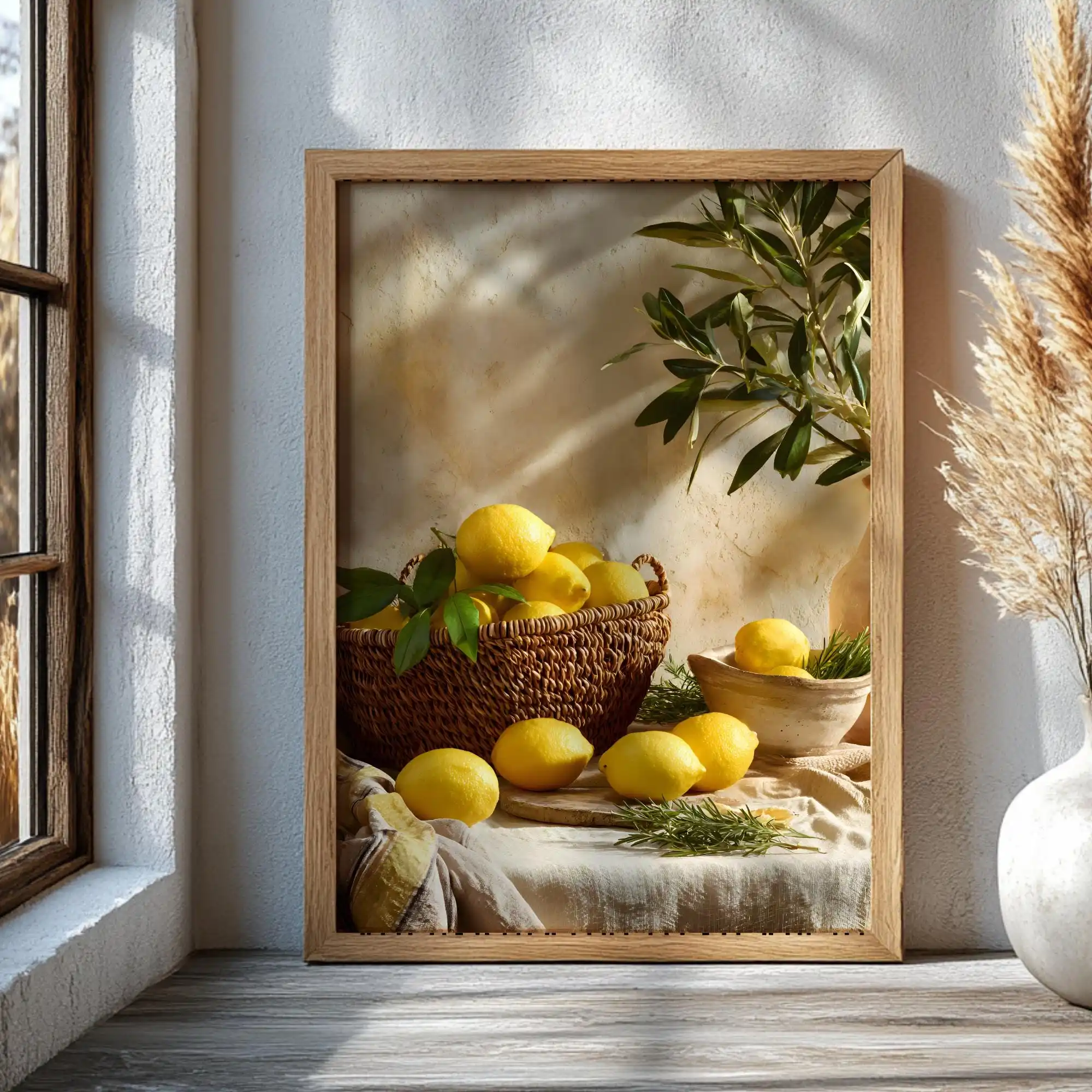 3PCS frameless decorative art print,Neutral Lemon Olive Canvas Prints, Mediterranean Still Life Wall Art, Muted Tone Farmhouse P - view 2