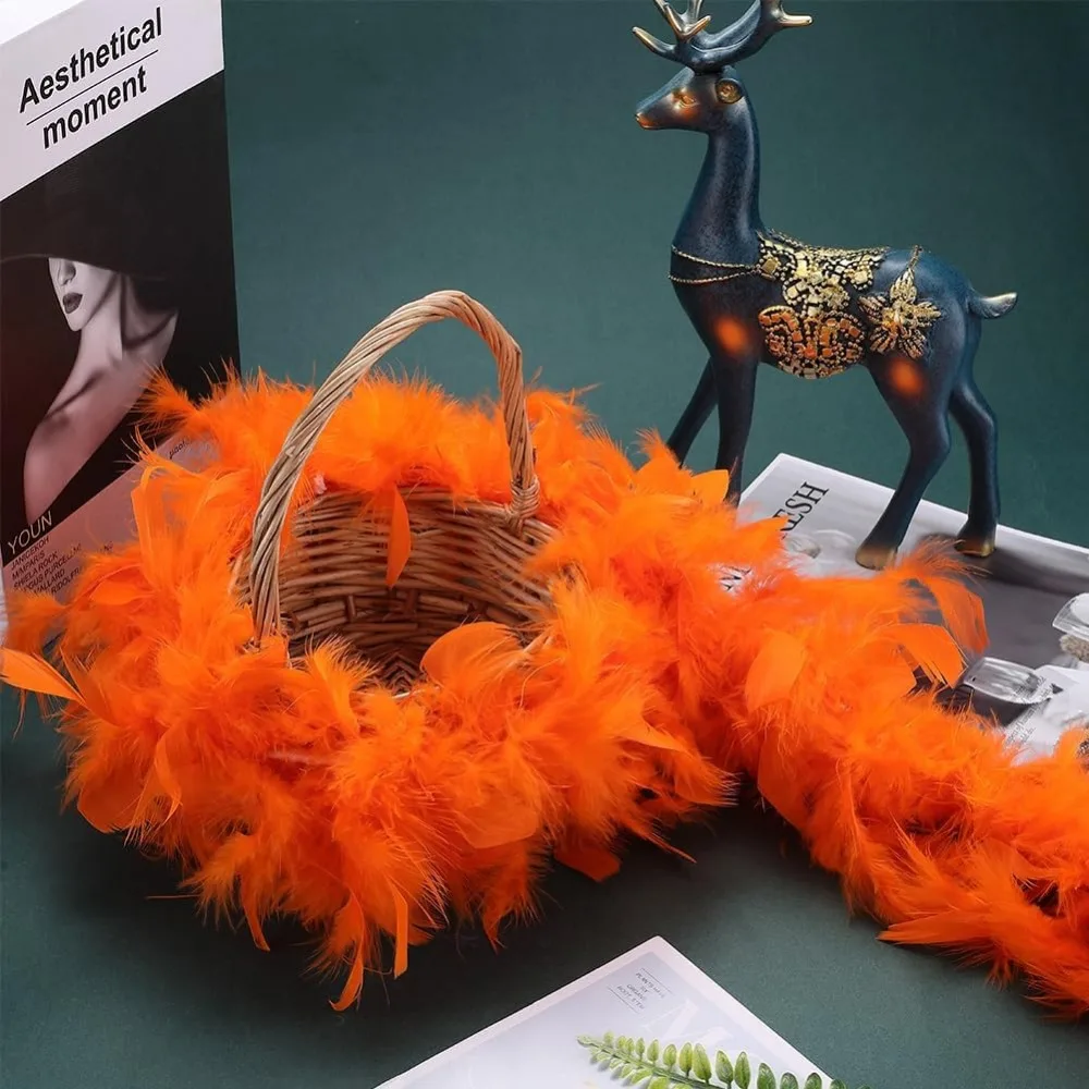 2Meters Orange Fluffy Feather Turkey Marabou Boa 40g Natural Feathers for Crafts Wedding Party Christmas Decoration Shawl Plumes