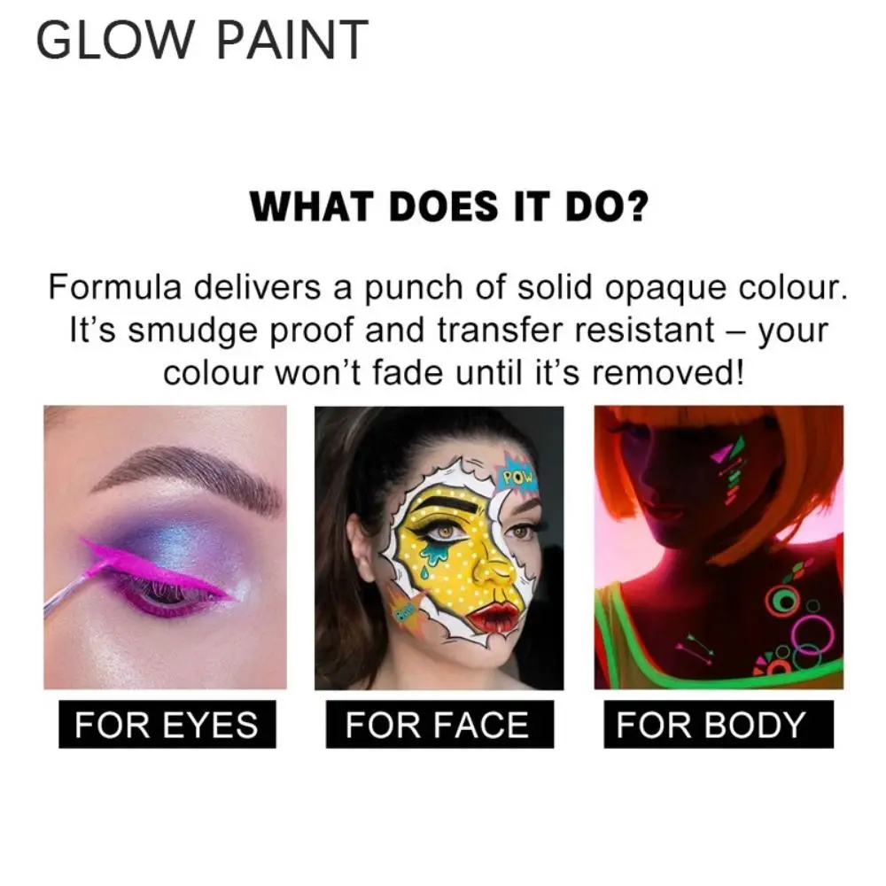 Multicolour Luminous Body Face Painting Kit Makeup Colorful Luminous Body Art Painting Easy To Clean Non-toxic