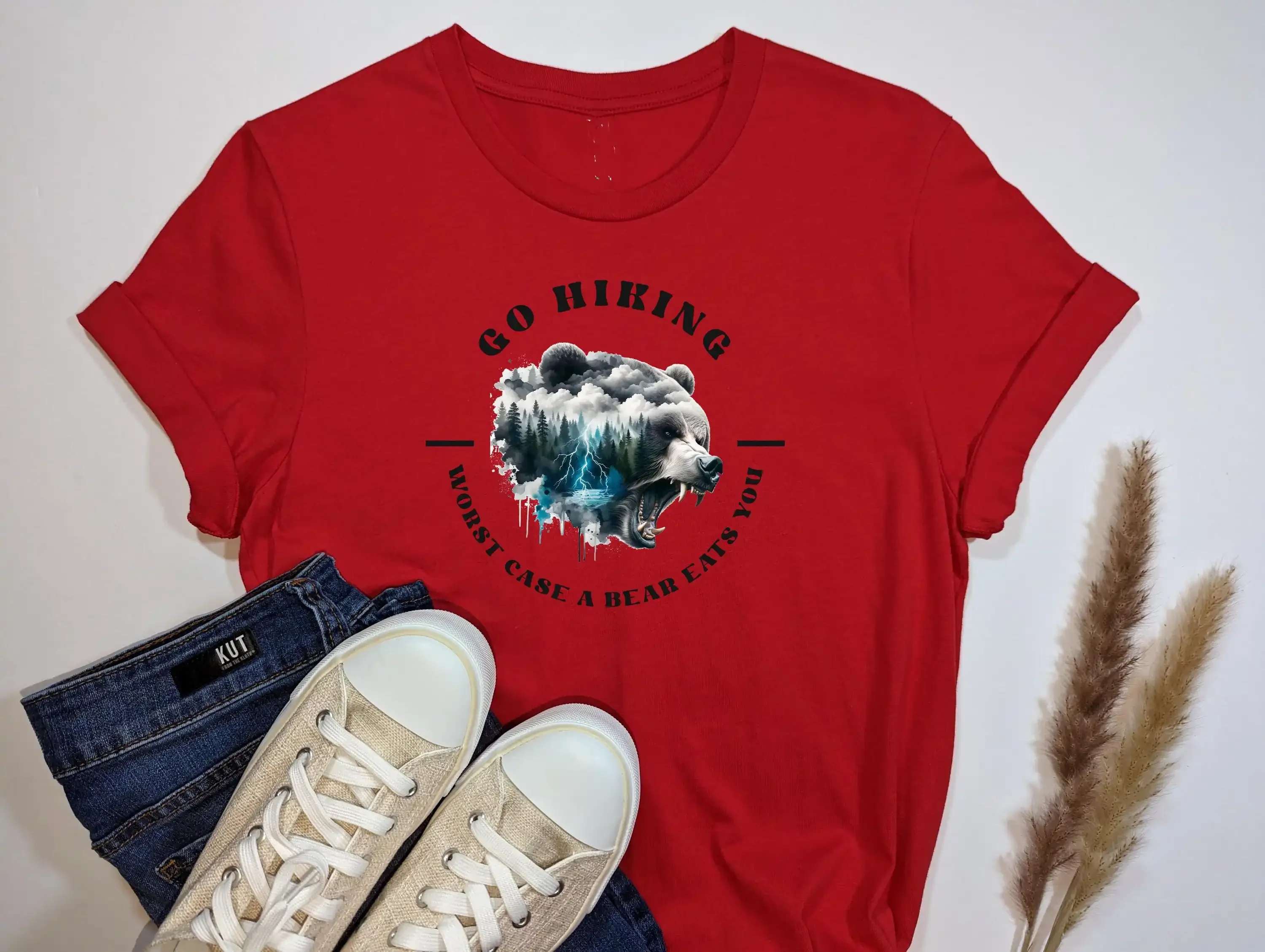 Go Hiking Worst Case A Bear Eats You T Shirt Tshirt Graphic T s 100 Cotton Multiple Colors Available