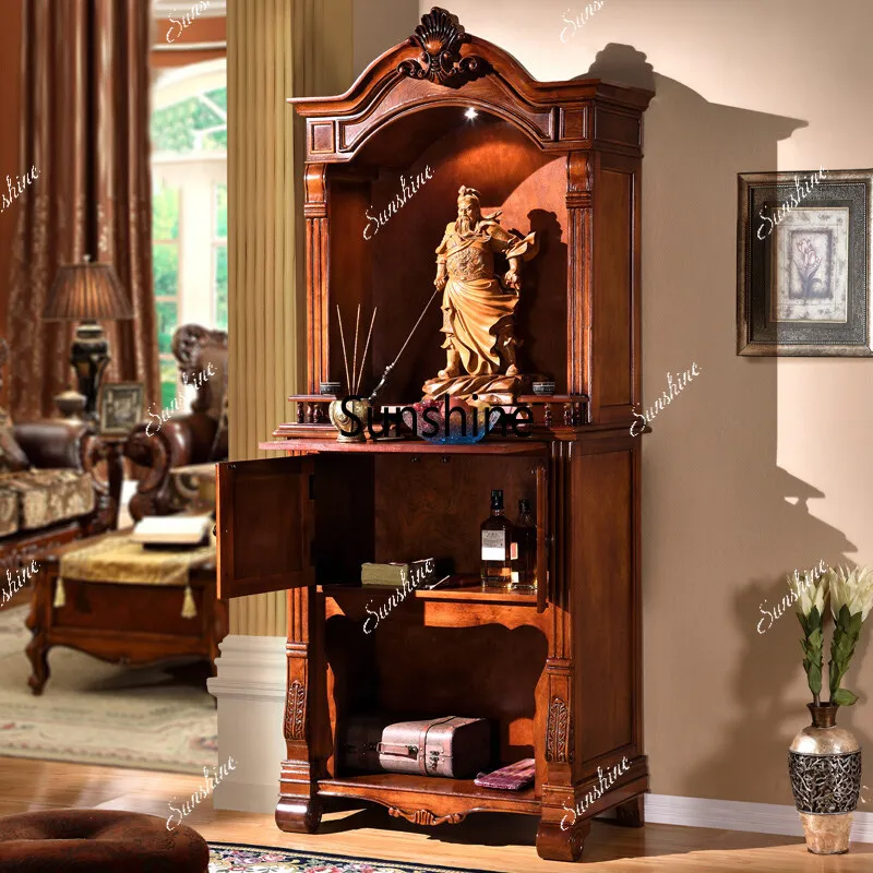 American solid wood Buddhist niche European vertical Buddhist cabinet household door God of Wealth cabinet