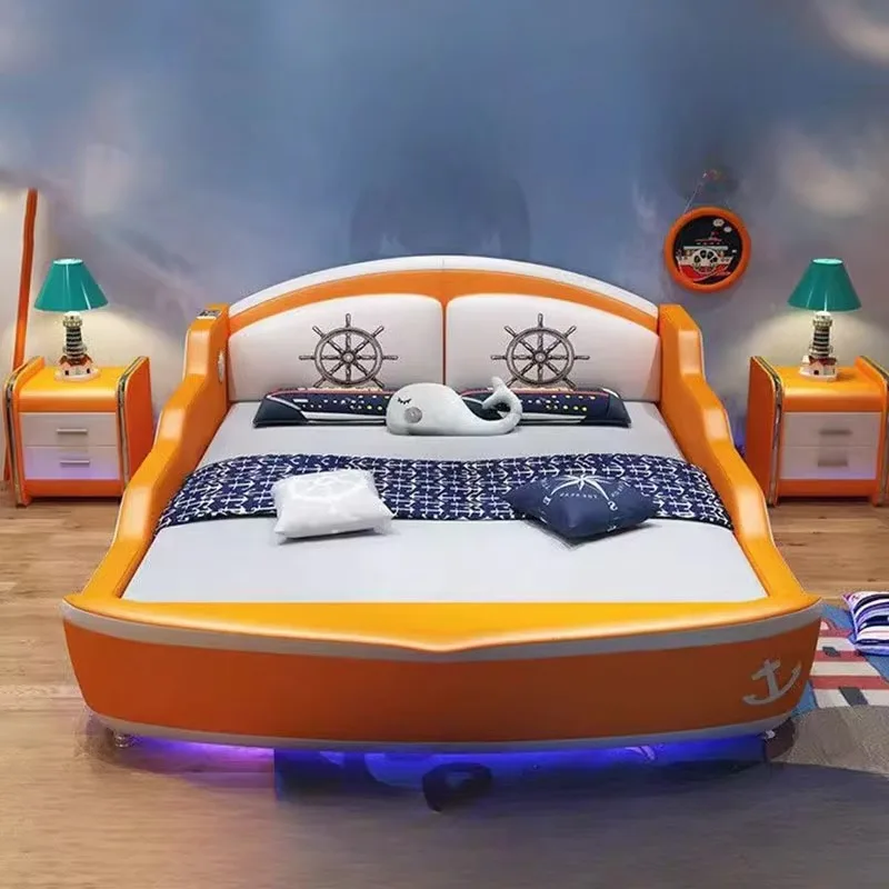 سرير قارب مزدوج حديث للأولاد جمالي للأطفال مصنوع من الخشب الفاخر سرير مزدوج كينج مزدوج مزدوج متعدد الوظائف أثاث غرفة كاما الزوجية #4