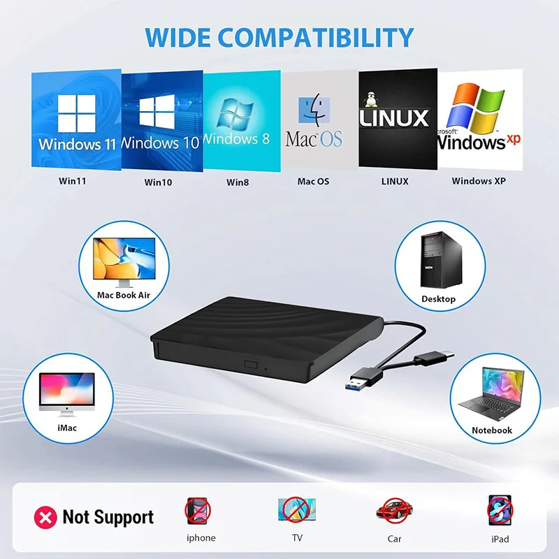 Unità Blu ray esterna USB 3.0 Portatile BD/CD/DVD -/+RW Lettore Lettore Masterizzatore per PC portatile Computer Notebook Windows Mac