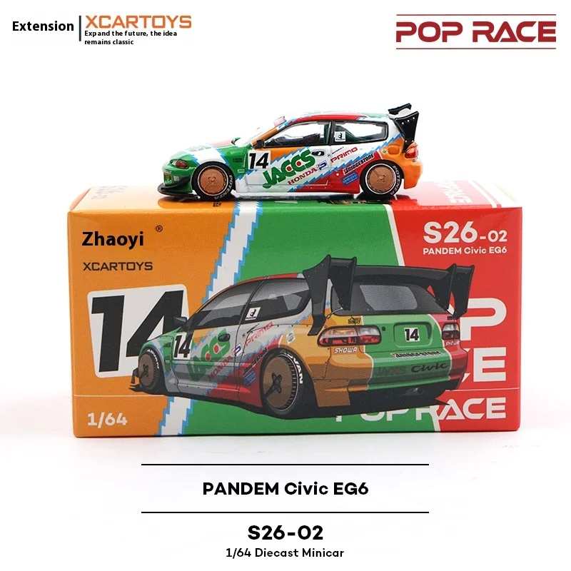 Xcartoys Pop Race 1/64 Pandem Civic Eg6-Metallic Cars Legering Motorvoertuig Diecast Metaal Model Kinderen Kerstcadeau Speelgoed Voor jongens