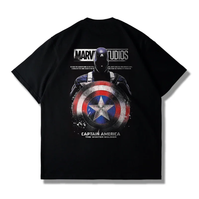 Camiseta de manga corta informal de otoño para hombre con escudo del Capitán América de Marvel, holgada y de talla grande