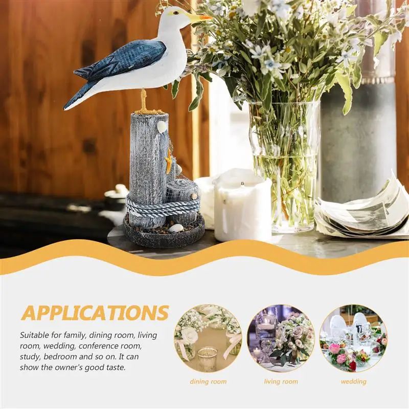 Bird Nautical รูปปั้น Beach Seagull Seabird Figurines ประติมากรรม Figurine รูปปั้นประดับสวนตารางไม้สัตว์ Coastal