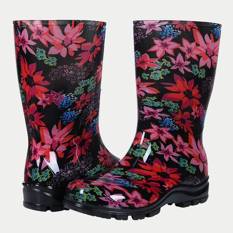 Kidmi Summer Women\'s Rain Boots Fashion Women Waterproof Boots Outdoor Work Anti-Slip Home Boots Soft Comfortable Rubber Shoes