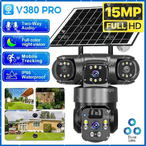 Cámara IP WiFi de 15MP y 8K para exteriores, lentes triples, pantallas triples, visión nocturna de seguridad, Audio bidireccional, detección humana, cámara CCTV de seguridad