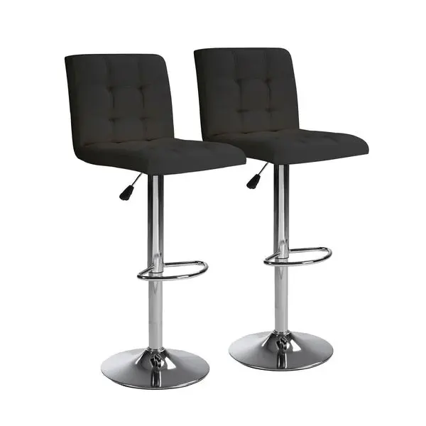 

Bar Stools 1 Set of 2, Counter Height Bar Stools, Square Cushion Bar Stools with Back, Footstool, Cafe, Black, 2 pieces