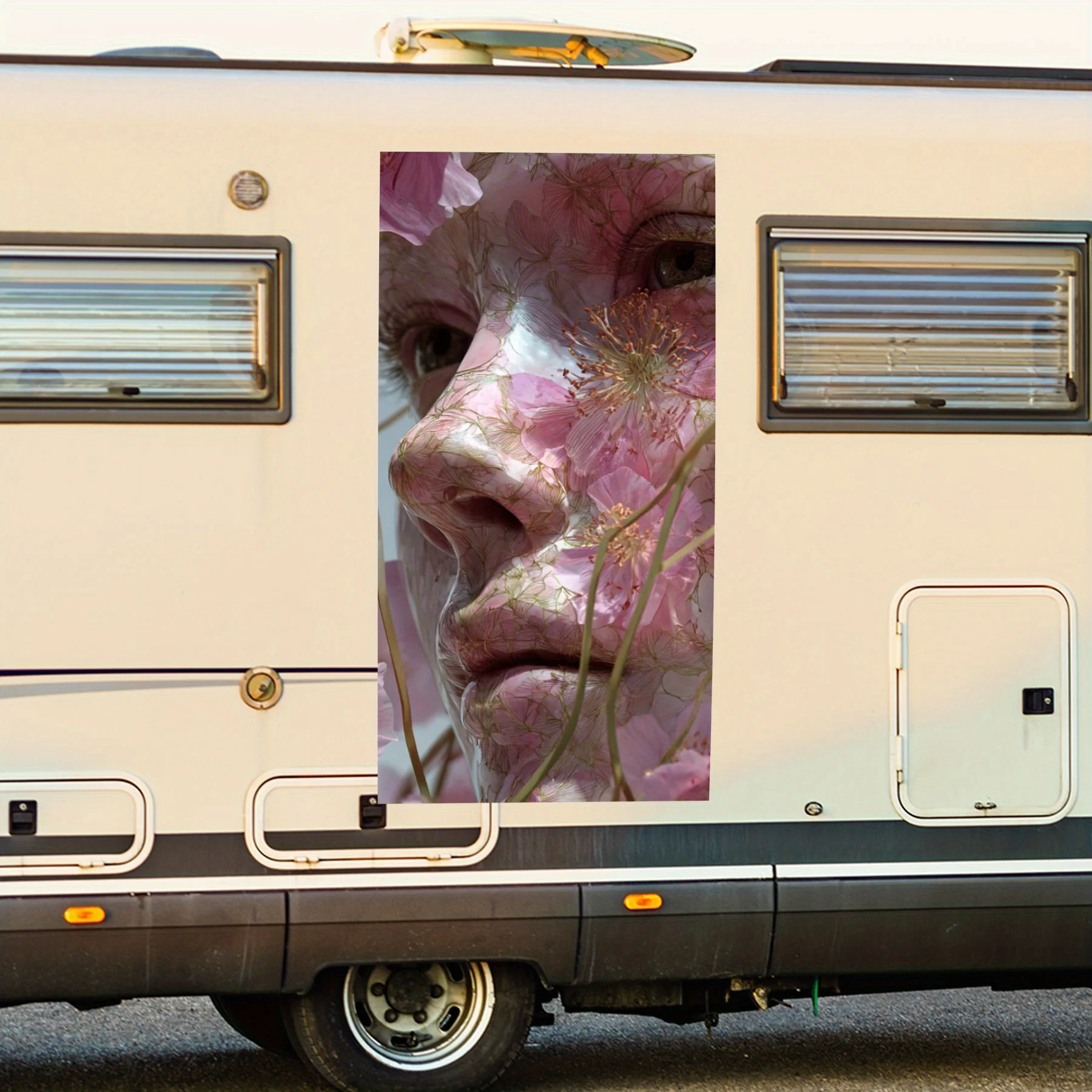 

Виниловая наклейка с человеческим лицом и цветами для дверей автомобиля на колесах, водонепроницаемые самоклеящиеся виниловые наклейки, защита украшения A