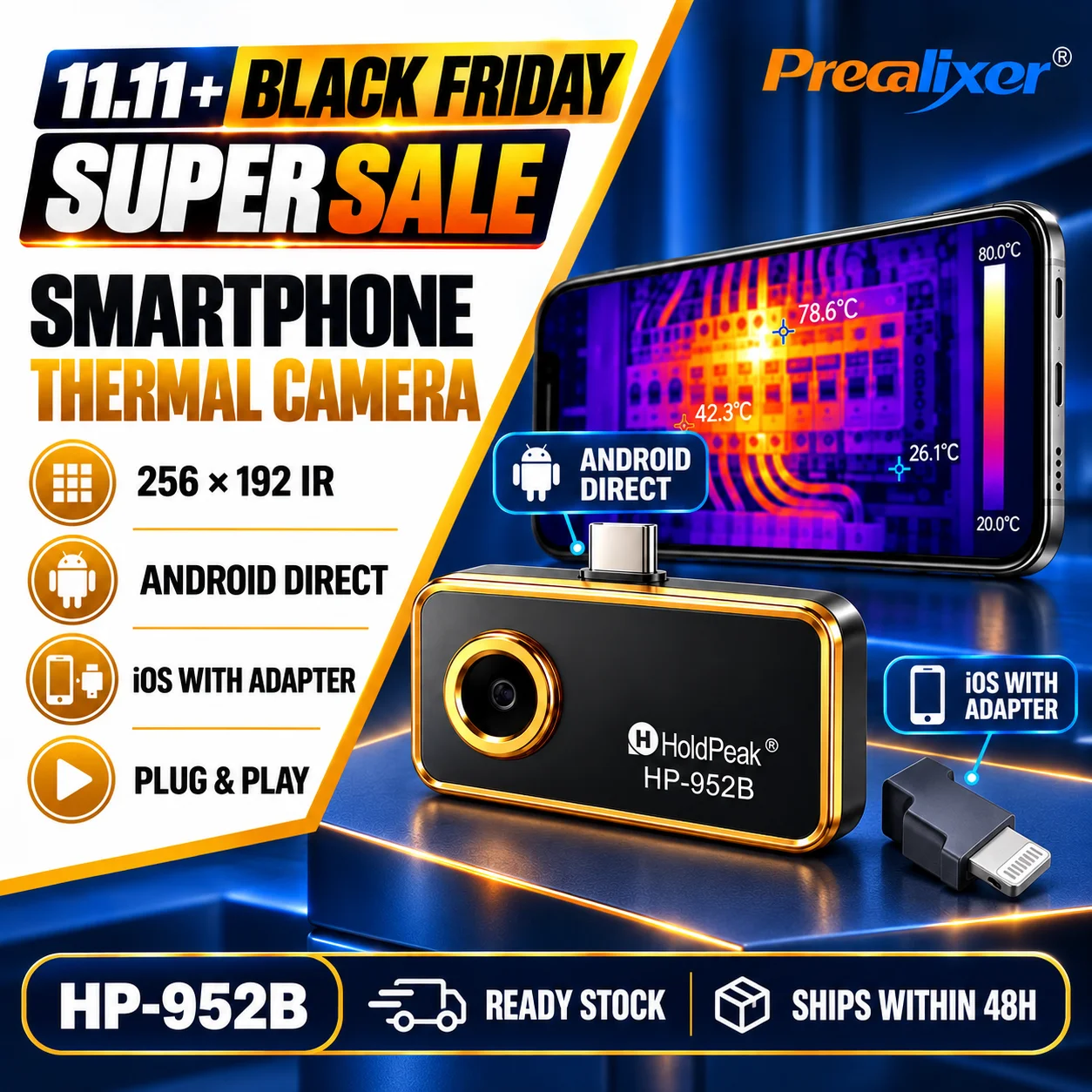 Thermal Imaging Camera 256X192 - กล้องถ่ายภาพความร้อนสำหรับสมาร์ทโฟน ความละเอียด 256x192 อินฟราเรด 25Hz สำหรับ